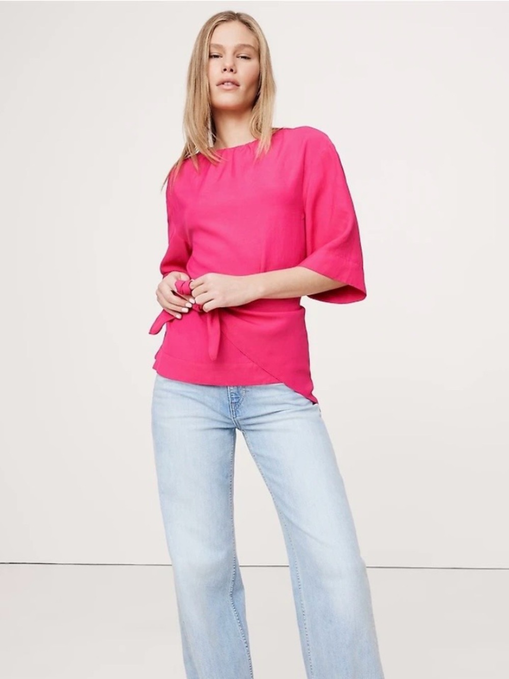 NWT Banana Republic Pink Viscose Linen Dupioni Tie Waist Scarf Top Small Blouse